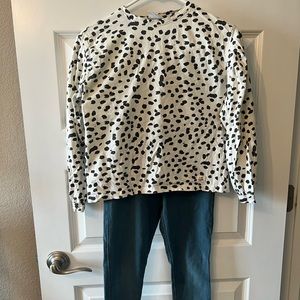 Zara Girls Balloon Sleeve Shirt and Green Leggings- Size 10